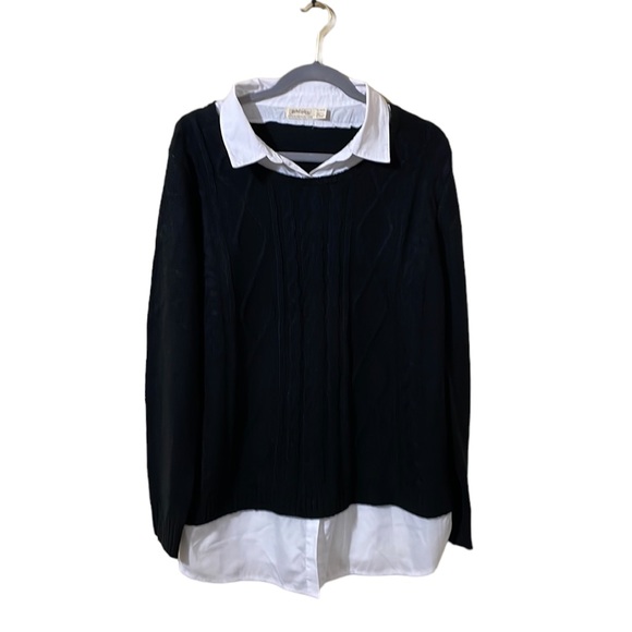 Faded Glory black cable sweater w/ faux white shirt underneath. Size XL (16-18) - Picture 9 of 15